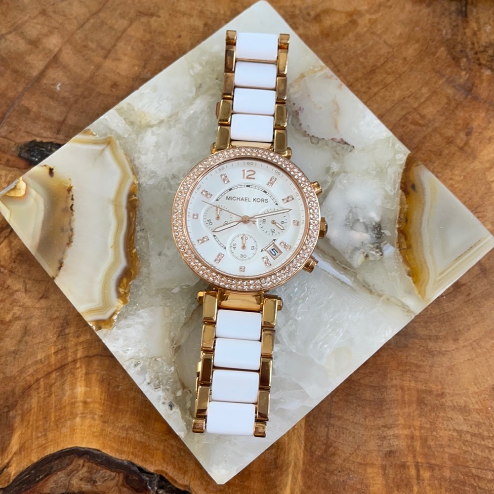 Michael Kors Chronograph Quartz White Dial Parker Watch